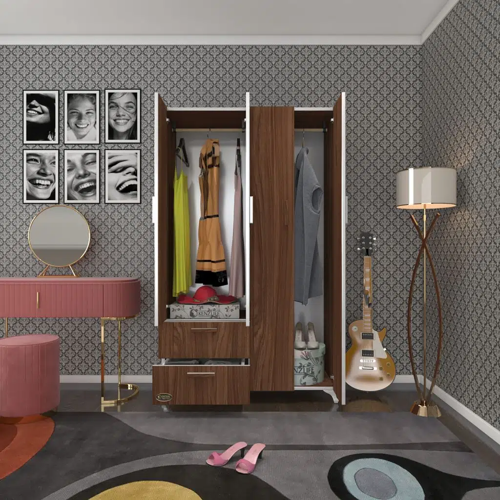 Kenzlife gardırop 4 kapaklı kapılı 2 çekmeceli gonca 168*100*42 cvz ayaklı gardolap dolap