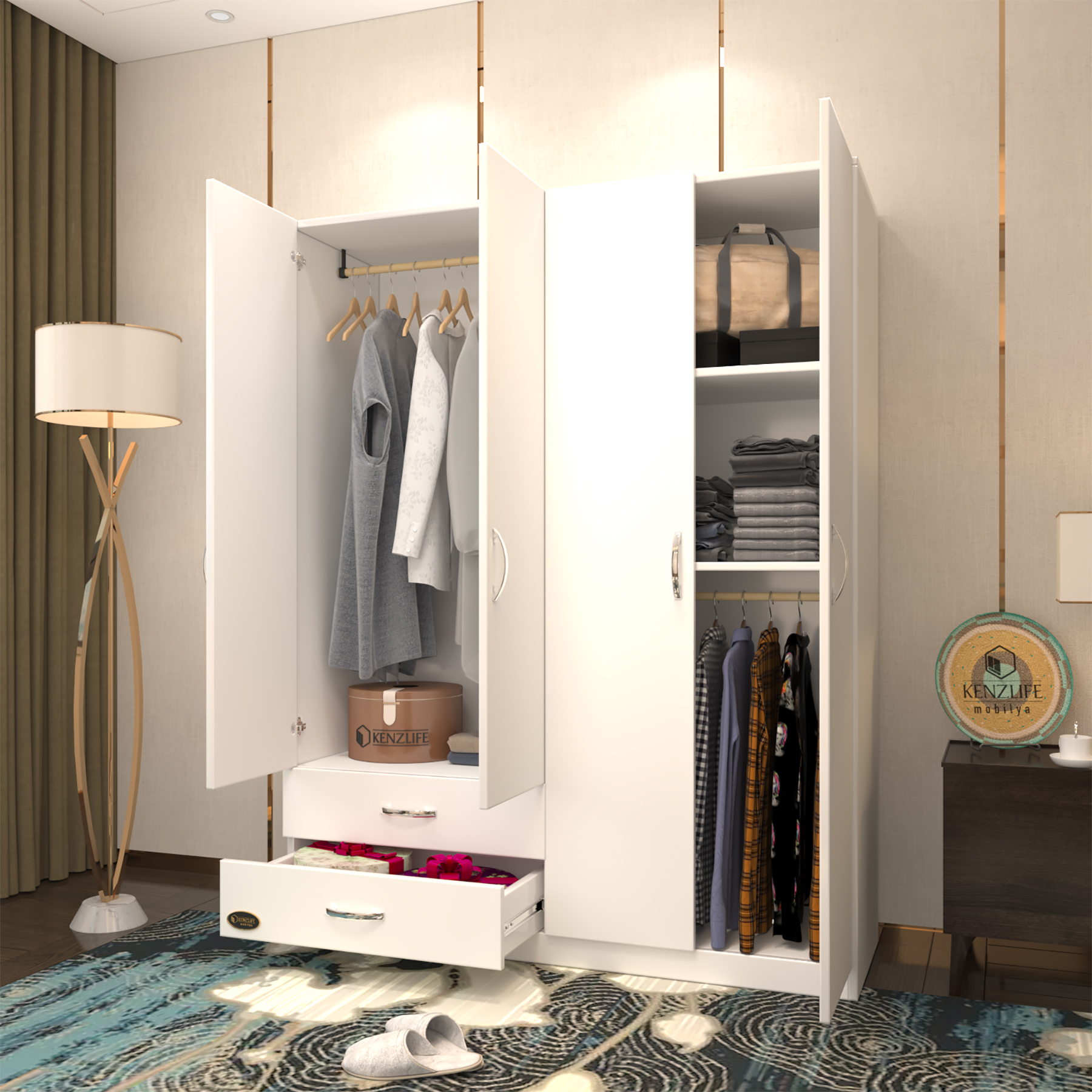 Kenzlife gardırop 4 kapılı 2 çekmeceli orkide byz 180*120*42 gardolap dolap ofis