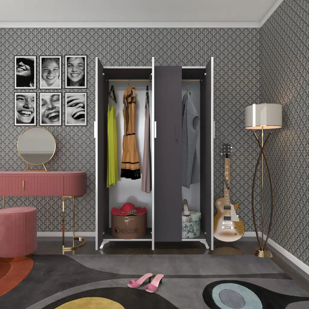 Kenzlife gardırop 4 kapaklı kapılı defne 168*100*42 gri ayaklı gardolap dolap