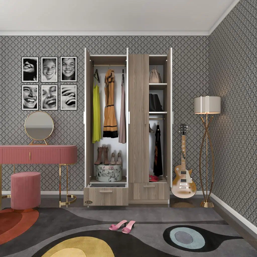 Kenzlife gardırop 4 kapılı 2 çekmeceli biberiye 182*100*42 crd kapaklı gardolap dolap