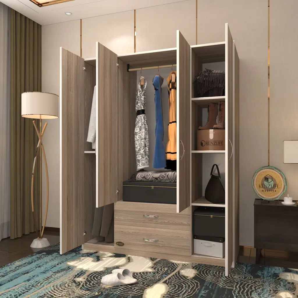 Kenzlife gardırop 4 kapılı 2 çekmeceli deligül 180*160*52 crd XLARGE kapaklı gardolap dolap