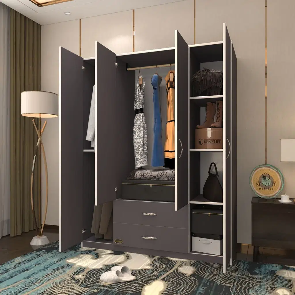 Kenzlife gardırop 4 kapılı 2 çekmeceli deligül 180*160*52 gri XLARGE kapaklı gardolap dolap