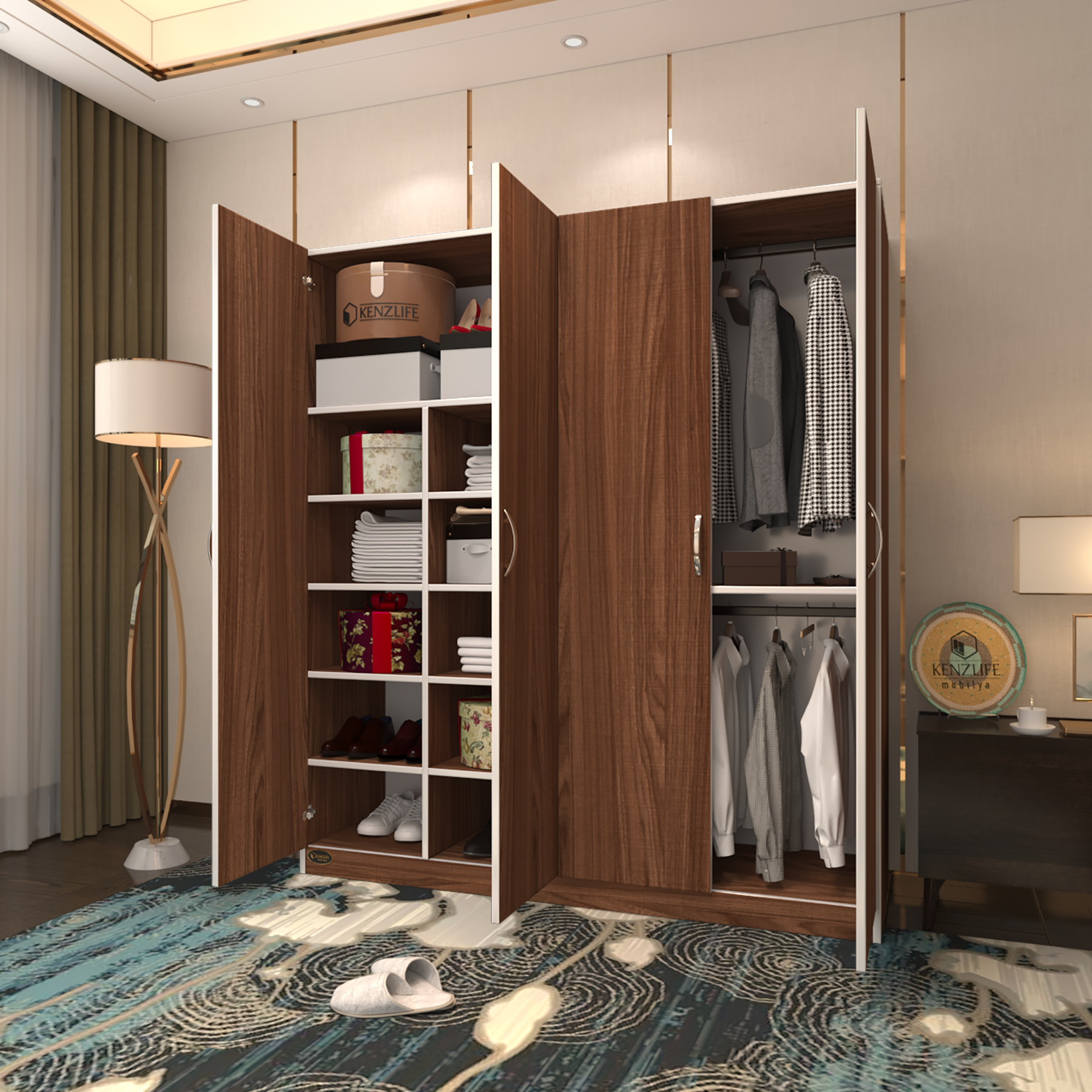 Kenzlife gardırop 4 kapılı kaktüs 180*160*52 cvz XLARGE kapaklı gardolap dolap