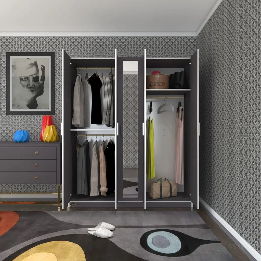 Kenzlife gardırop 5 kapaklı kapılı 150 lilyum gri aynalı gardolap dolap