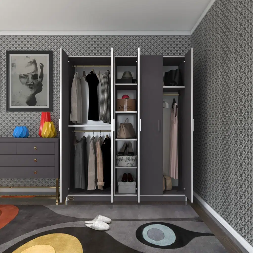 Kenzlife gardırop 5 kapaklı kapılı 150 lilyum gri gardolap dolap