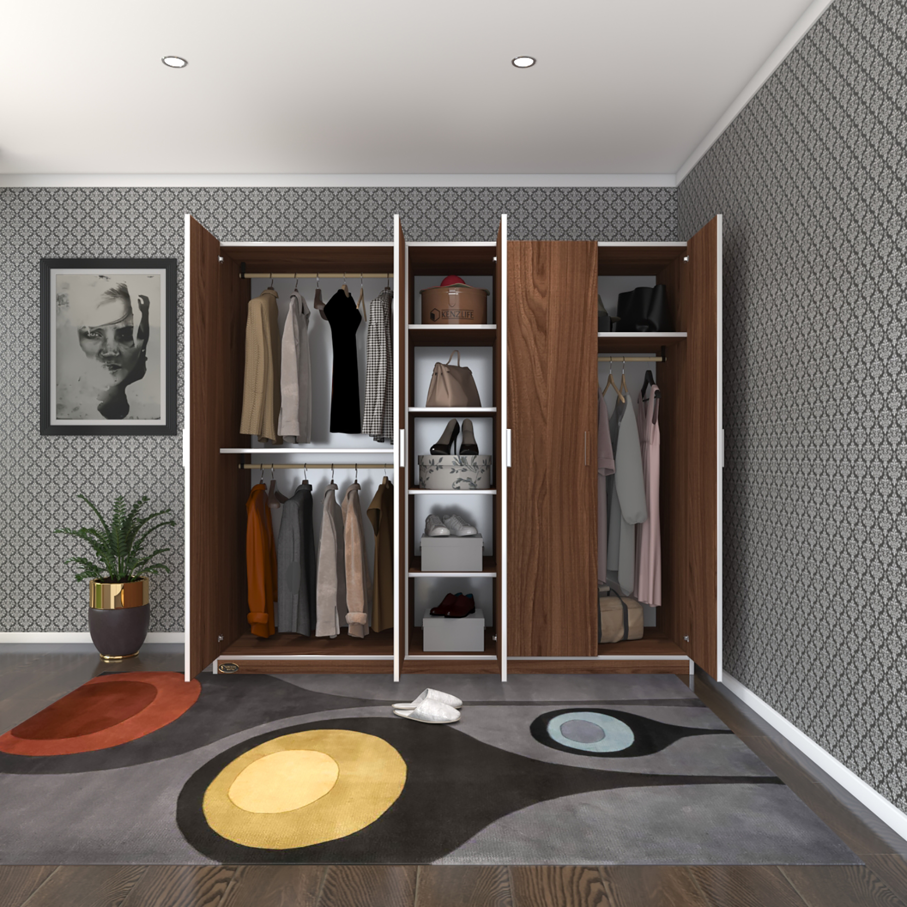 Kenzlife gardırop 5 kapaklı kapılı 200 lilyum cvz gardolap dolap
