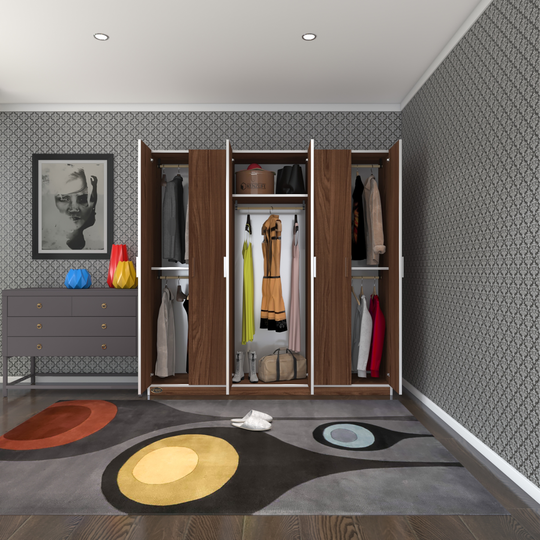 Kenzlife gardırop 6 kapaklı kapılı anemon 180*180*42 cvz gardolap dolap