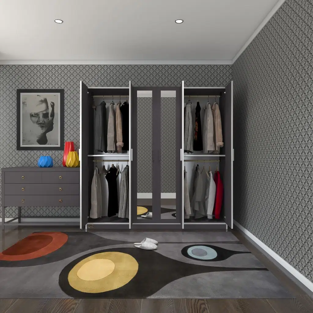 Kenzlife gardırop 6 kapaklı kapılı anemon 180*180*42 gri aynalı gardolap dolap