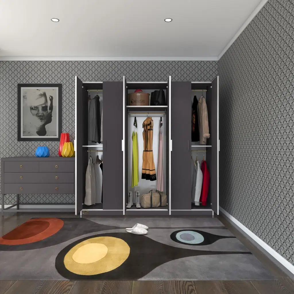 Kenzlife gardırop 6 kapaklı kapılı anemon 180*180*42 gri gardolap dolap