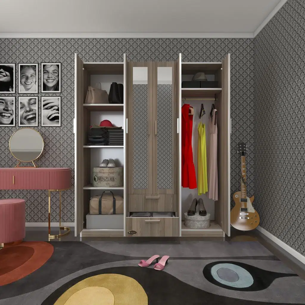 Kenzlife gardırop 6 kapılı çekmeceli begonvil150 crd aynalı kapaklı gardolap dolap