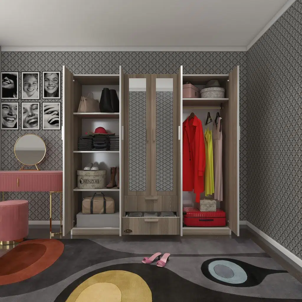 Kenzlife gardırop 6 kapılı çekmeceli begonvil180 crd aynalı kapaklı gardolap dolap