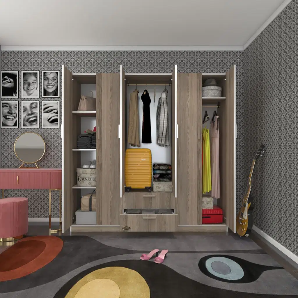 Kenzlife gardırop 6 kapılı çekmeceli begonvil180 crd kapaklı gardolap dolap