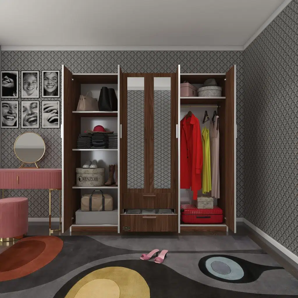 Kenzlife gardırop 6 kapılı çekmeceli begonvil180 cvz aynalı kapaklı gardolap dolap