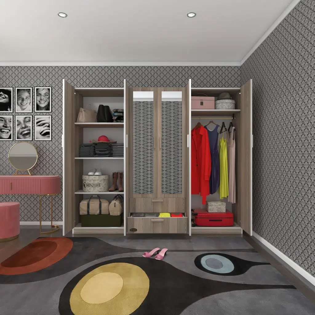 Kenzlife gardırop 6 kapılı çekmeceli begonvil210 crd aynalı kapaklı gardolap dolap