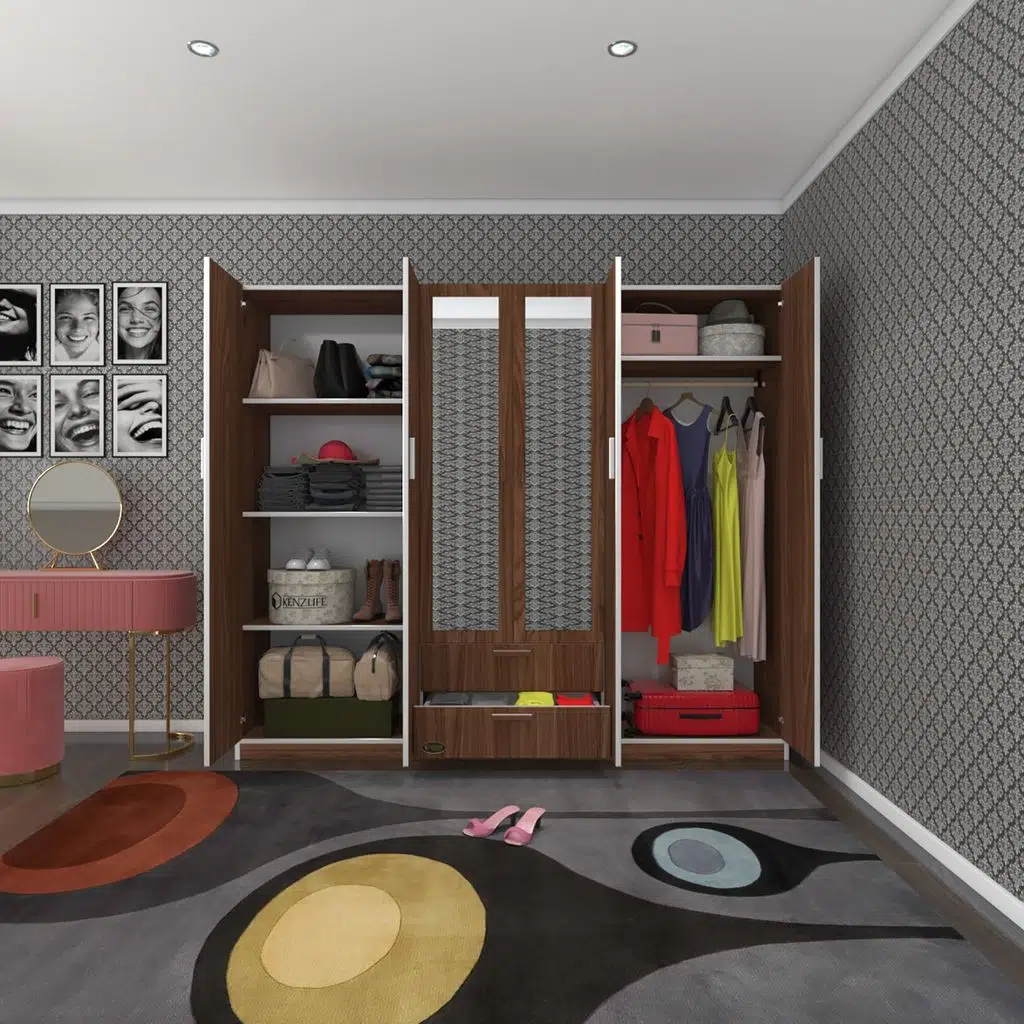 Kenzlife gardırop 6 kapılı çekmeceli begonvil210 cvz aynalı kapaklı gardolap dolap