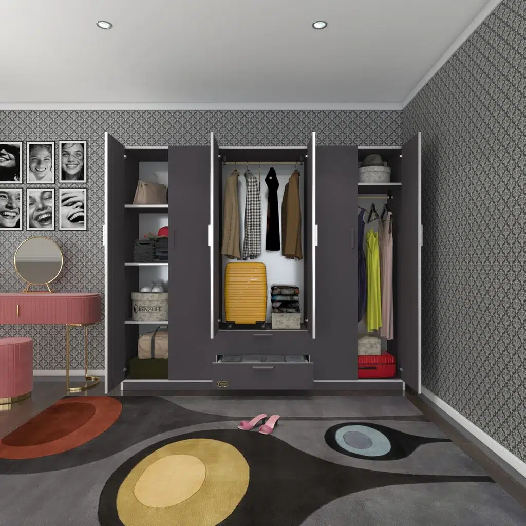 Kenzlife gardırop 6 kapılı çekmeceli begonvil210 gri kapaklı gardolap dolap