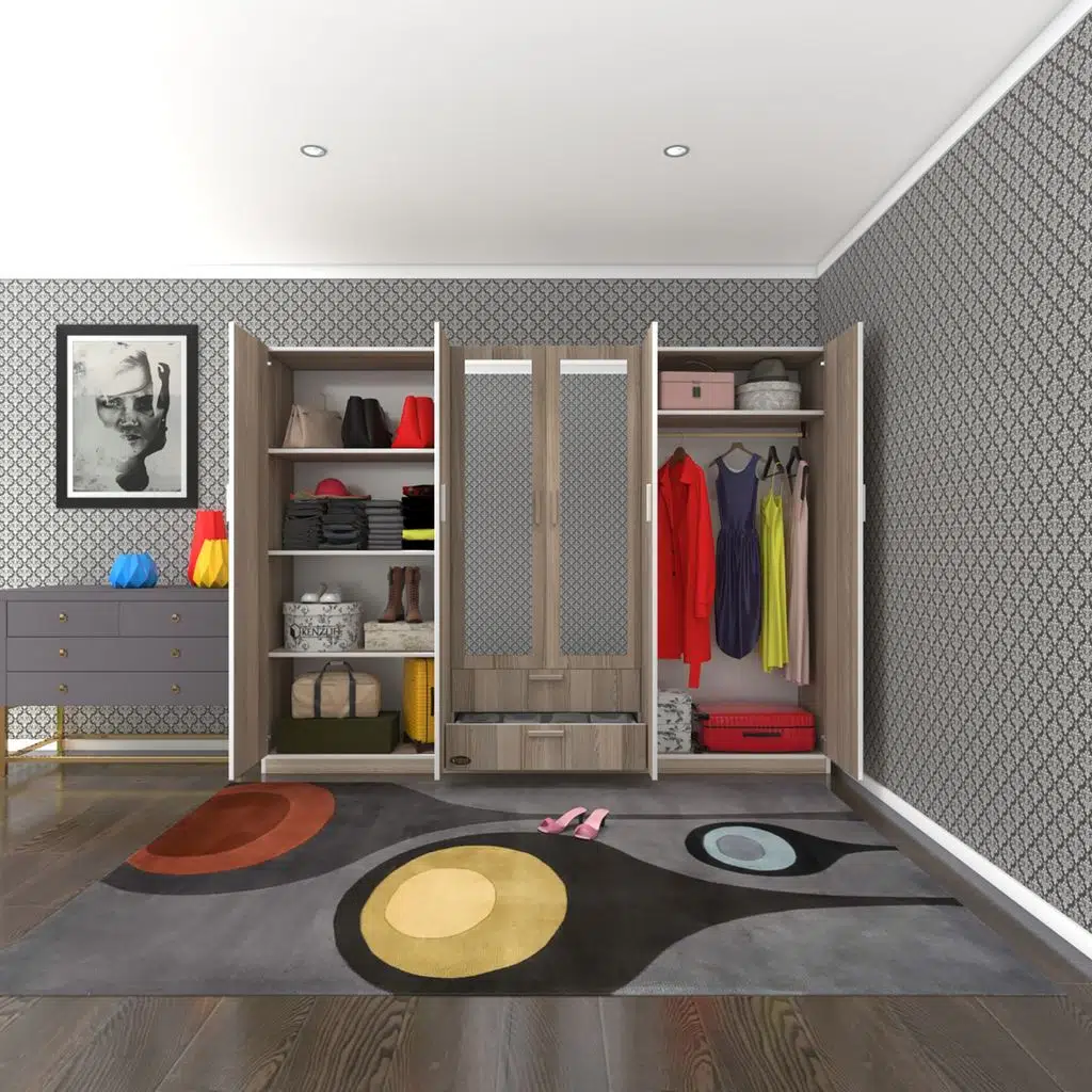 Kenzlife gardırop 6 kapılı çekmeceli begonvil240 crd aynalı kapaklı gardolap dolap