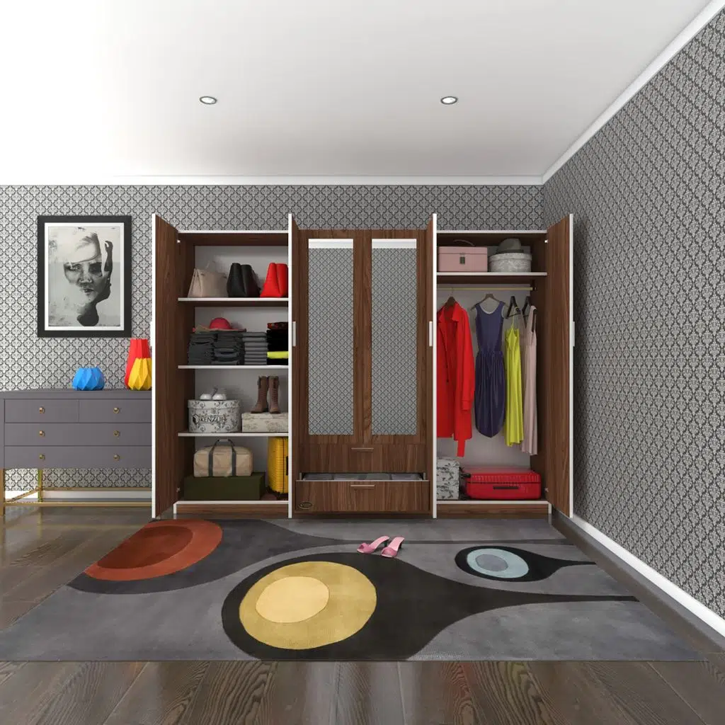 Kenzlife gardırop 6 kapılı çekmeceli begonvil240 cvz aynalı kapaklı gardolap dolap