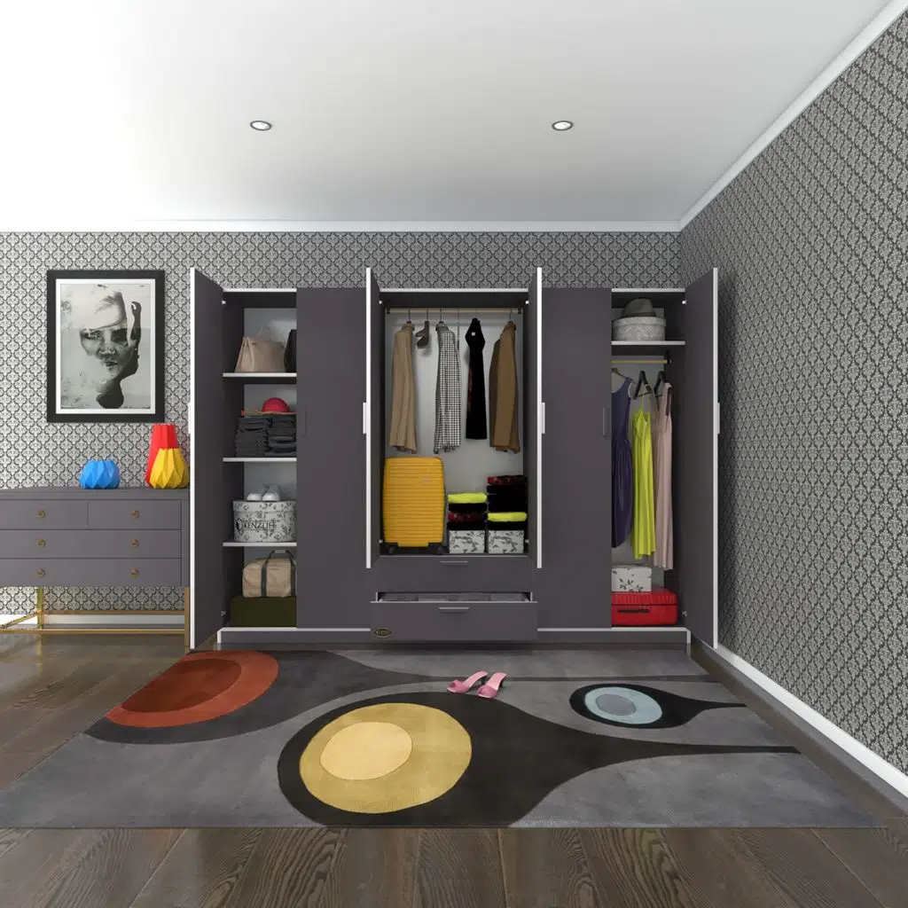 Kenzlife gardırop 6 kapılı çekmeceli begonvil240 gri kapaklı gardolap dolap