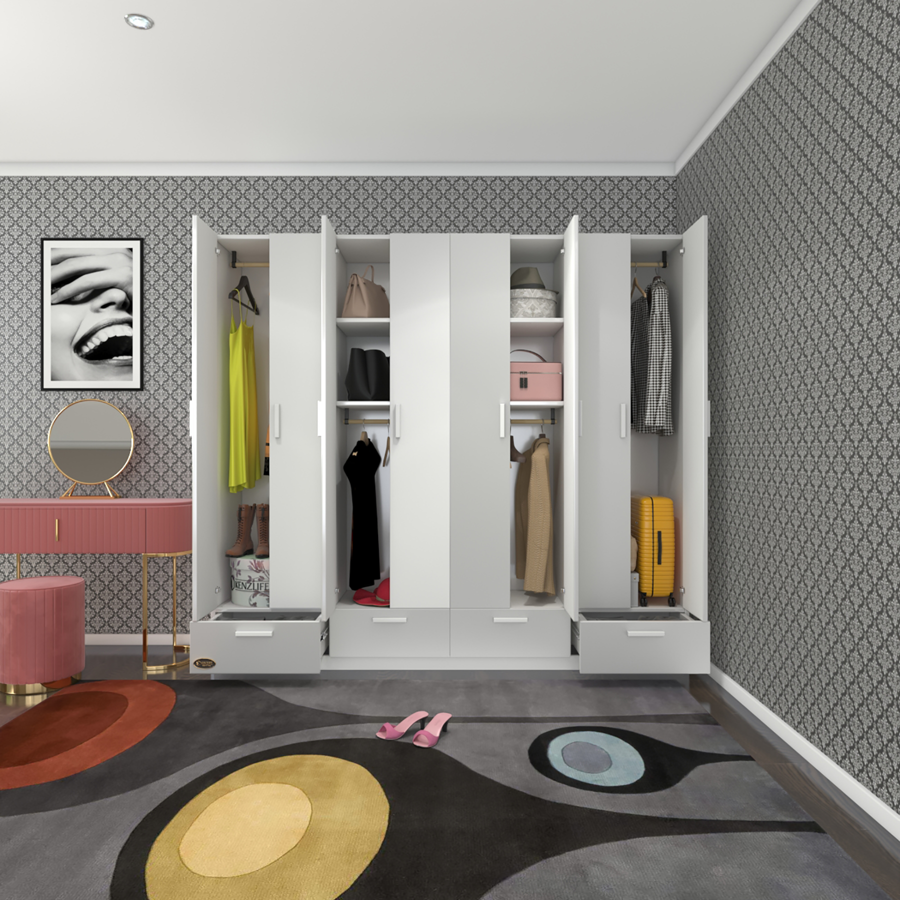 Kenzlife gardırop 8 kapılı 4 çekmeceli zambak 182*200*42 byz kapaklı gardolap dolap