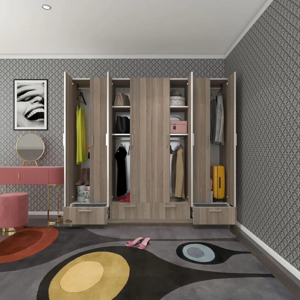 Kenzlife gardırop 8 kapılı 4 çekmeceli zambak 182*200*42 crd kapaklı gardolap dolap