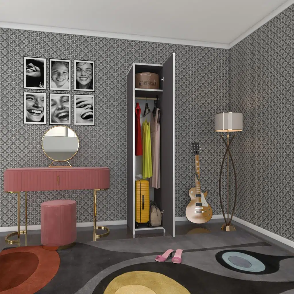 Kenzlife gardırop öğrenci dolabı tek kapılı kasımpatı gri 180*35*42 gri gardolap dolap ofis