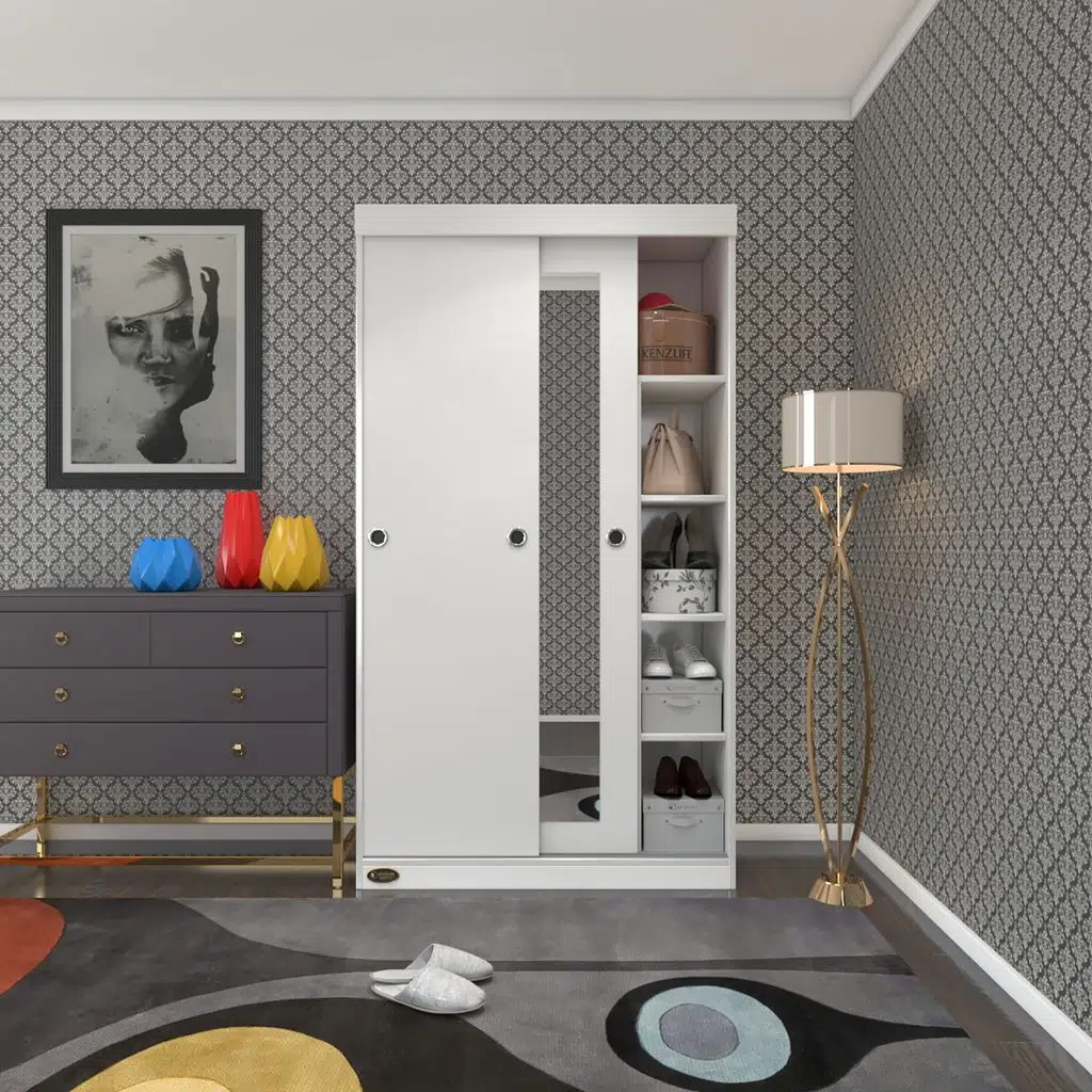 Kenzlife gardırop sürgülü kapaklı kapılı 100 papatya byz aynalı gardolap dolap