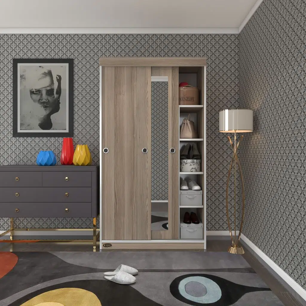 Kenzlife gardırop sürgülü kapaklı kapılı 100 papatya crd aynalı gardolap dolap