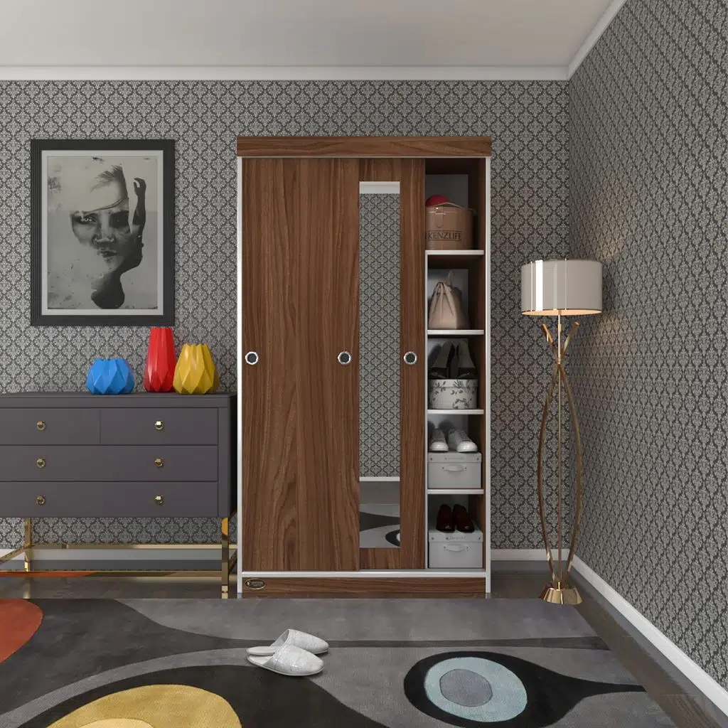 Kenzlife gardırop sürgülü kapaklı kapılı 100 papatya cvz aynalı gardolap dolap