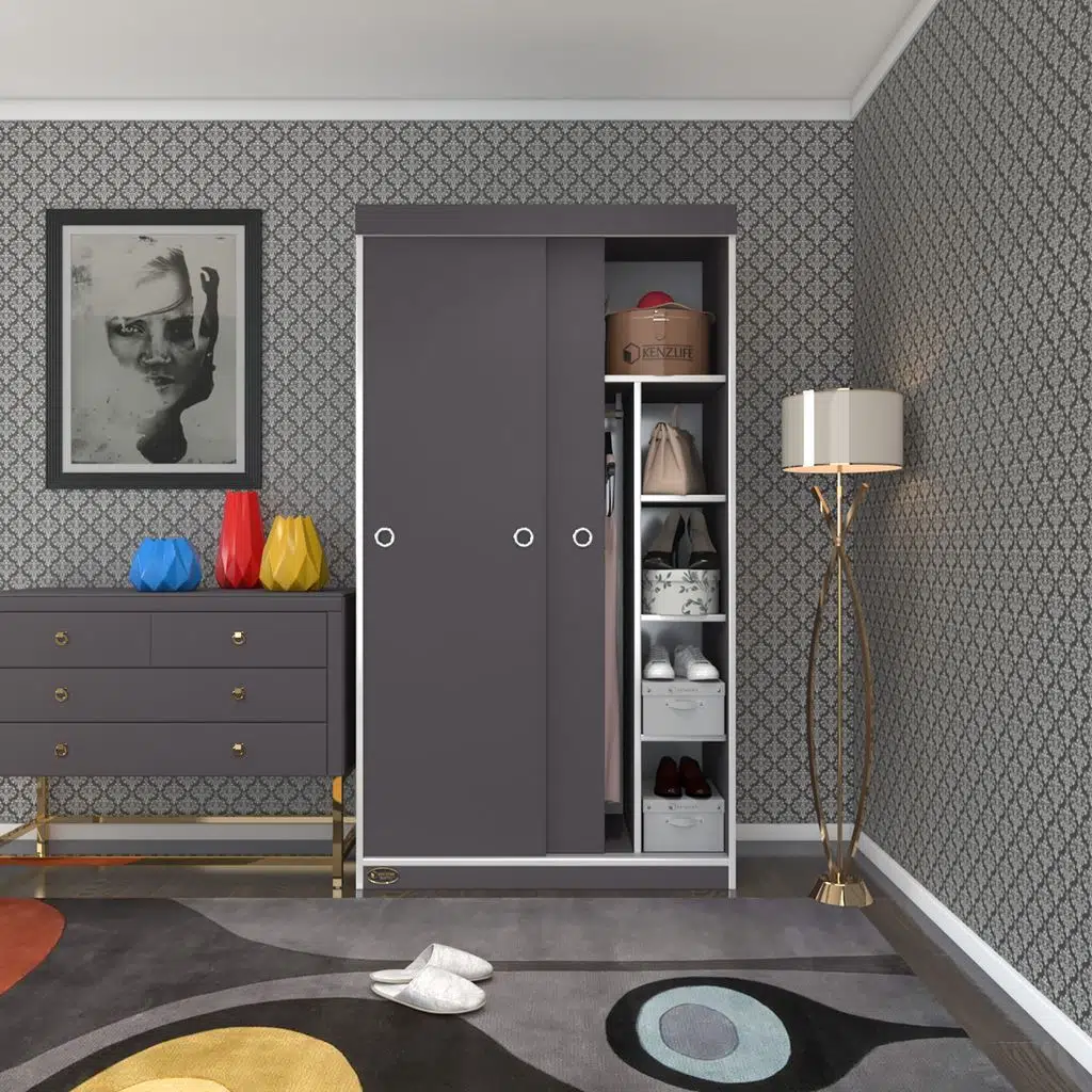 Kenzlife gardırop sürgülü kapaklı kapılı 100 papatya gri gardolap dolap