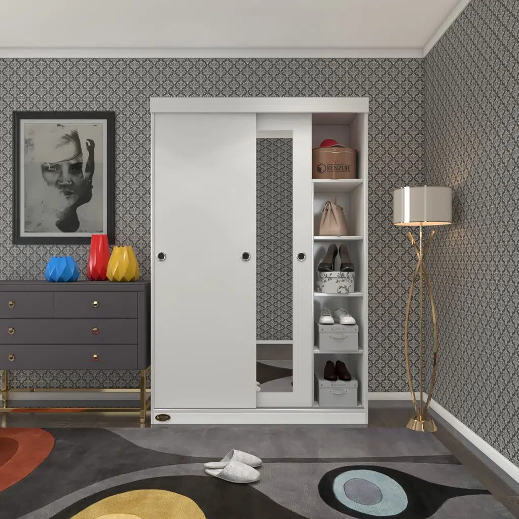 Kenzlife gardırop sürgülü kapaklı kapılı 120 papatya byz aynalı gardolap dolap