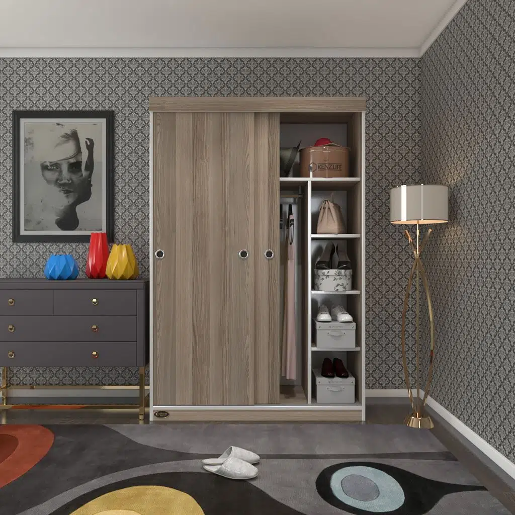 Kenzlife gardırop sürgülü kapaklı kapılı 120 papatya crd gardolap dolap