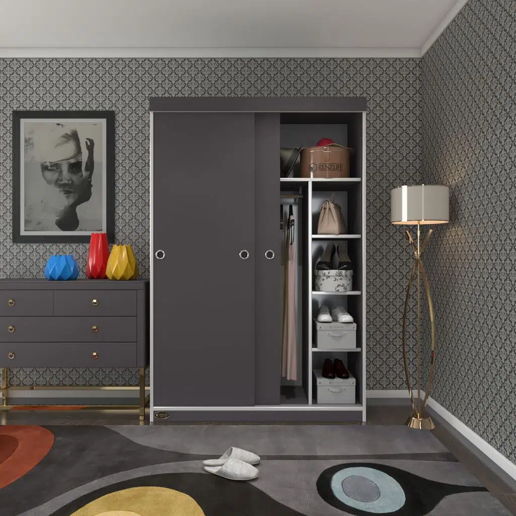 Kenzlife gardırop sürgülü kapaklı kapılı 120 papatya gri gardolap dolap