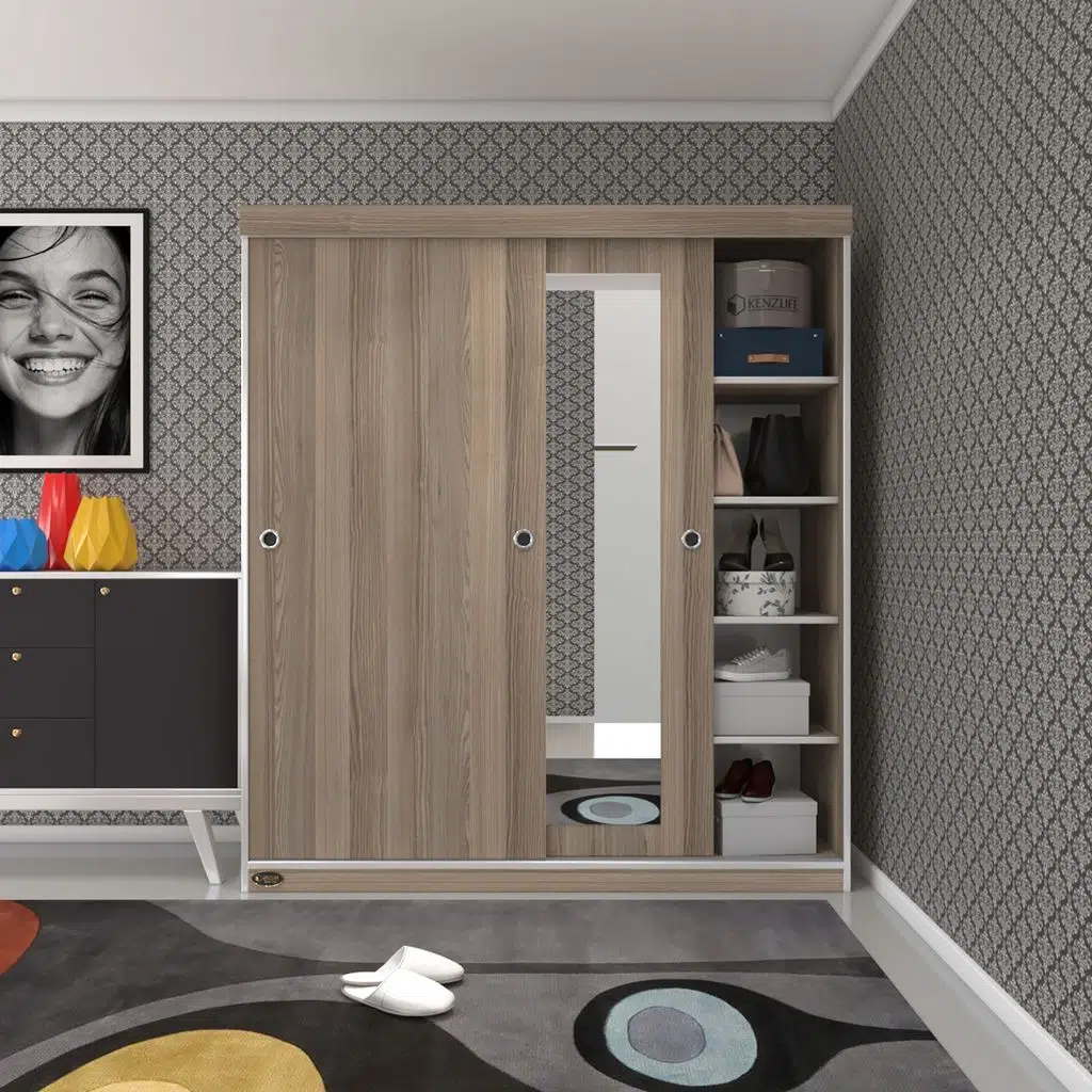 Kenzlife gardırop sürgülü kapaklı kapılı 160 papatya crd aynalı gardolap dolap