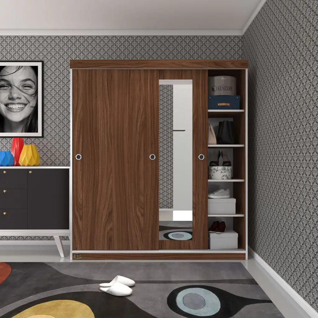Kenzlife gardırop sürgülü kapaklı kapılı 160 papatya cvz aynalı gardolap dolap
