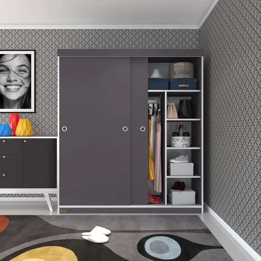 Kenzlife gardırop sürgülü kapaklı kapılı 160 papatya gri gardolap dolap
