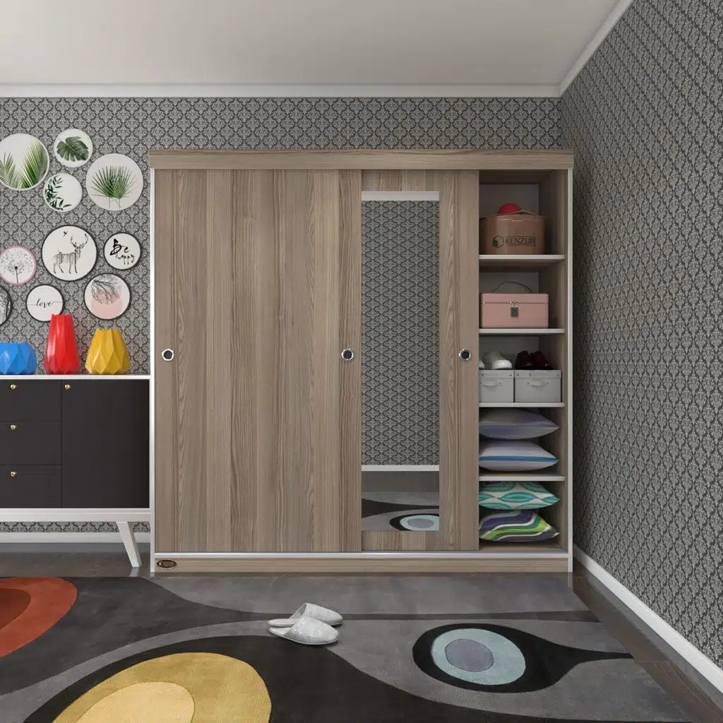 Kenzlife gardırop sürgülü kapaklı kapılı 180 papatya crd aynalı gardolap dolap