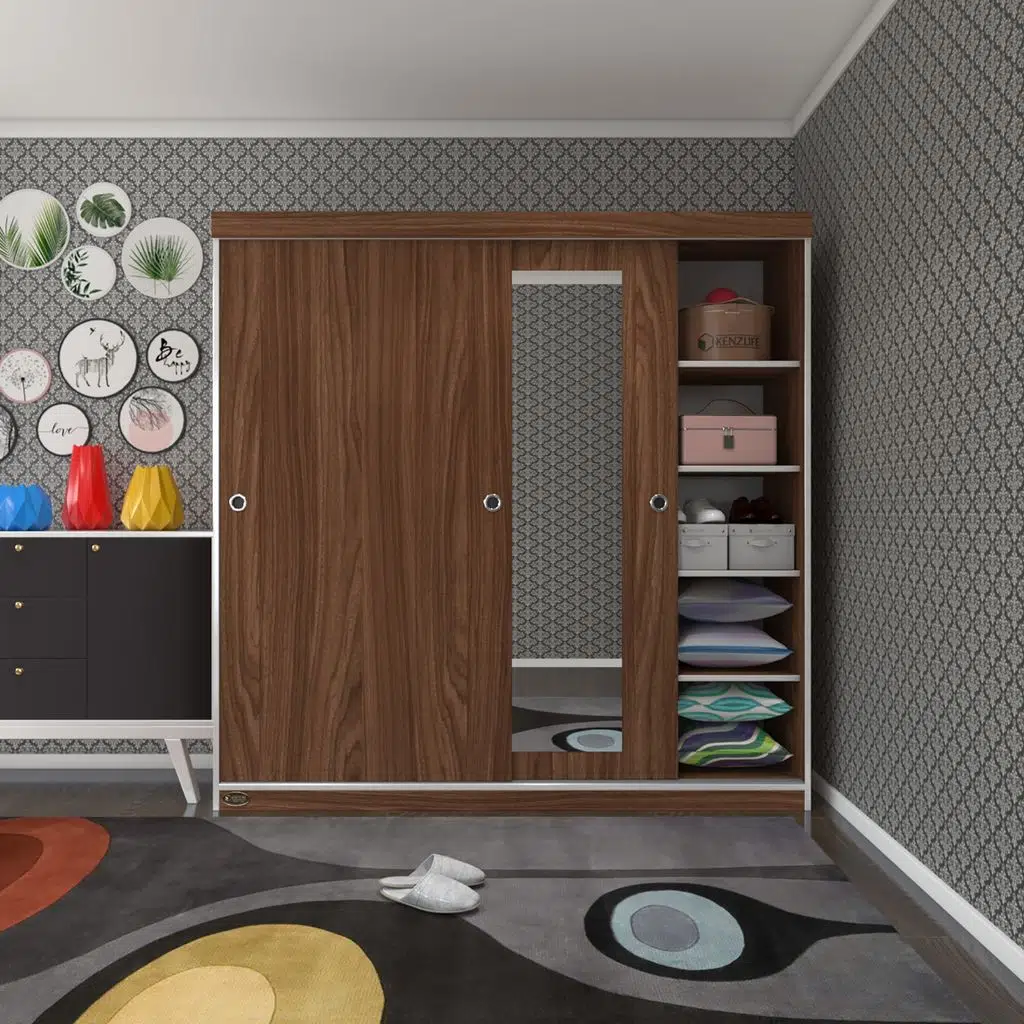 Kenzlife gardırop sürgülü kapaklı kapılı 180 papatya cvz aynalı gardolap dolap