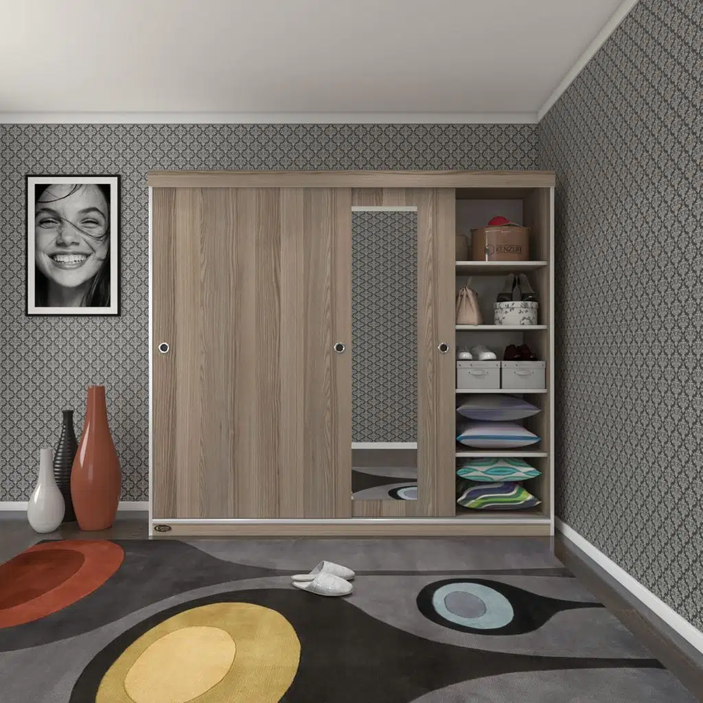 Kenzlife gardırop sürgülü kapaklı kapılı 200 papatya crd aynalı gardolap dolap