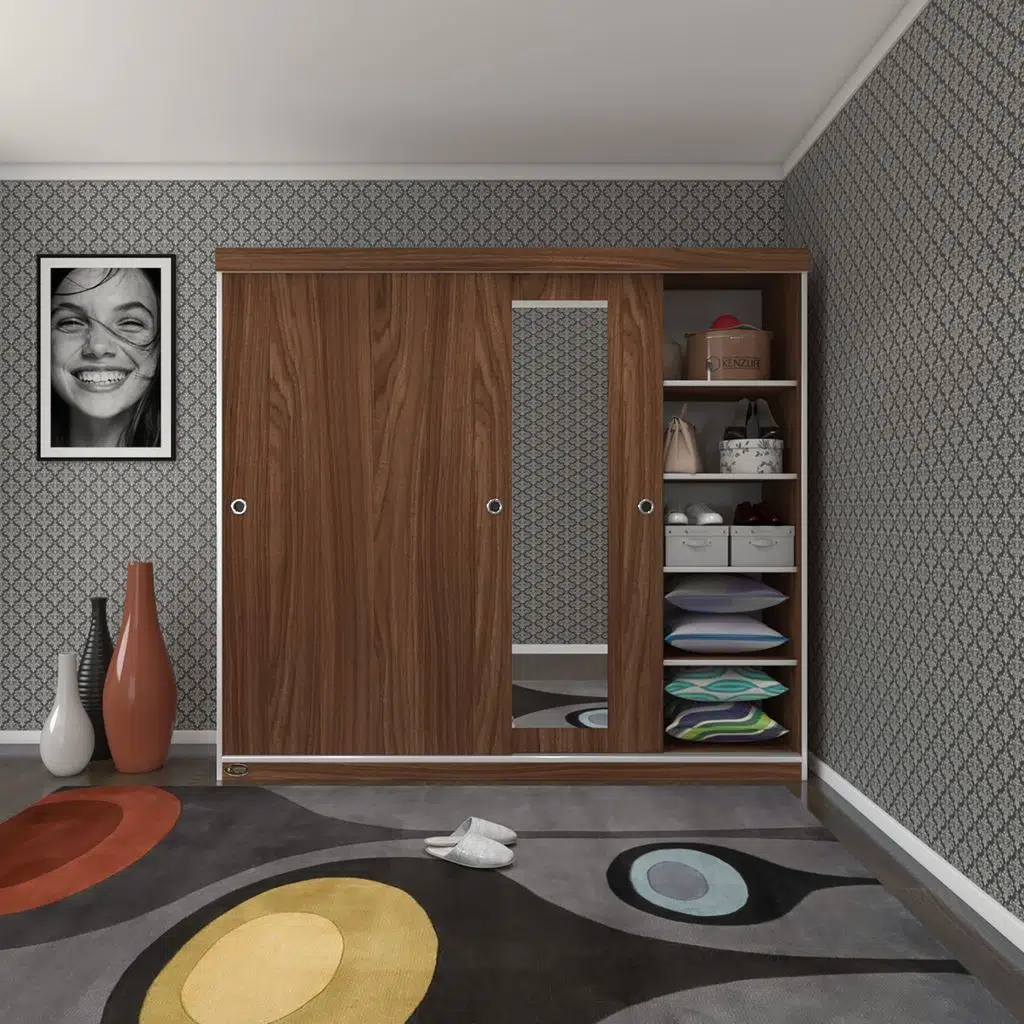 Kenzlife gardırop sürgülü kapaklı kapılı 200 papatya cvz aynalı gardolap dolap