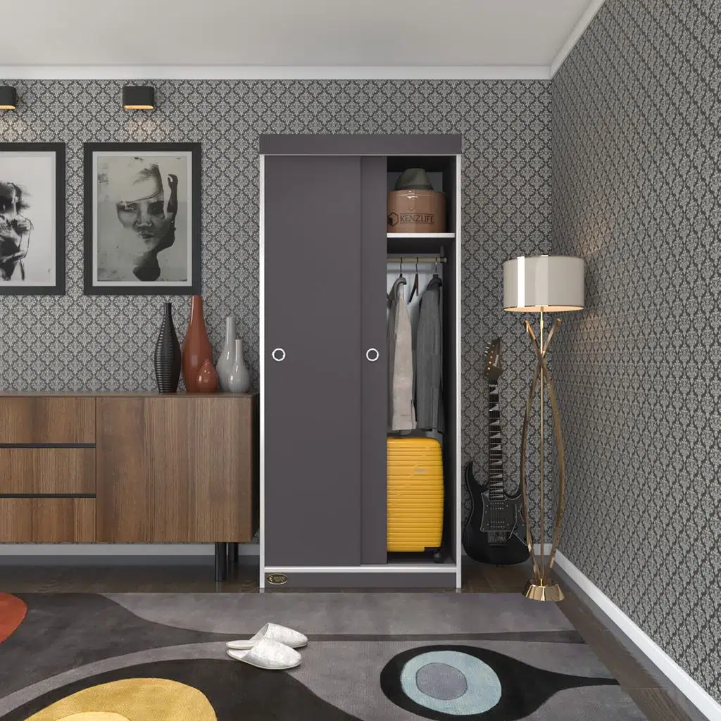 Kenzlife gardırop sürgülü kapaklı kapılı karanfil080 gri gardolap dolap