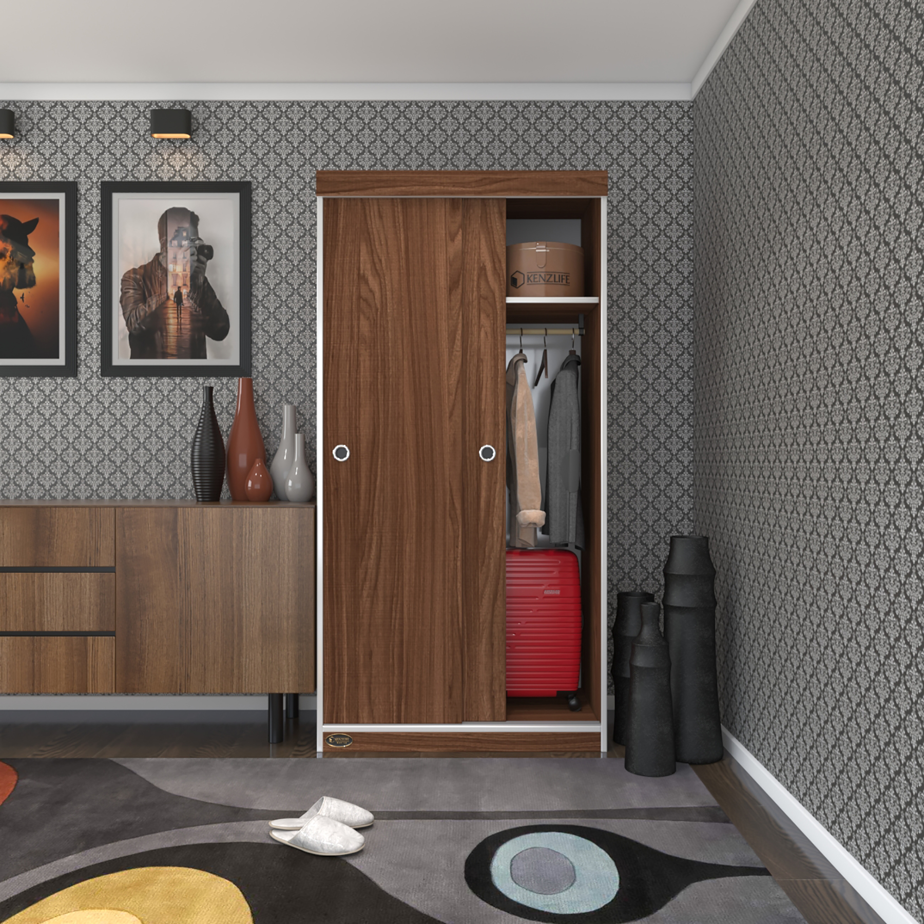 Kenzlife gardırop sürgülü kapaklı kapılı karanfil090 cvz gardolap dolap
