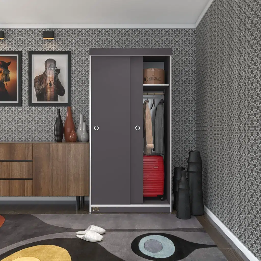 Kenzlife gardırop sürgülü kapaklı kapılı karanfil090 gri gardolap dolap