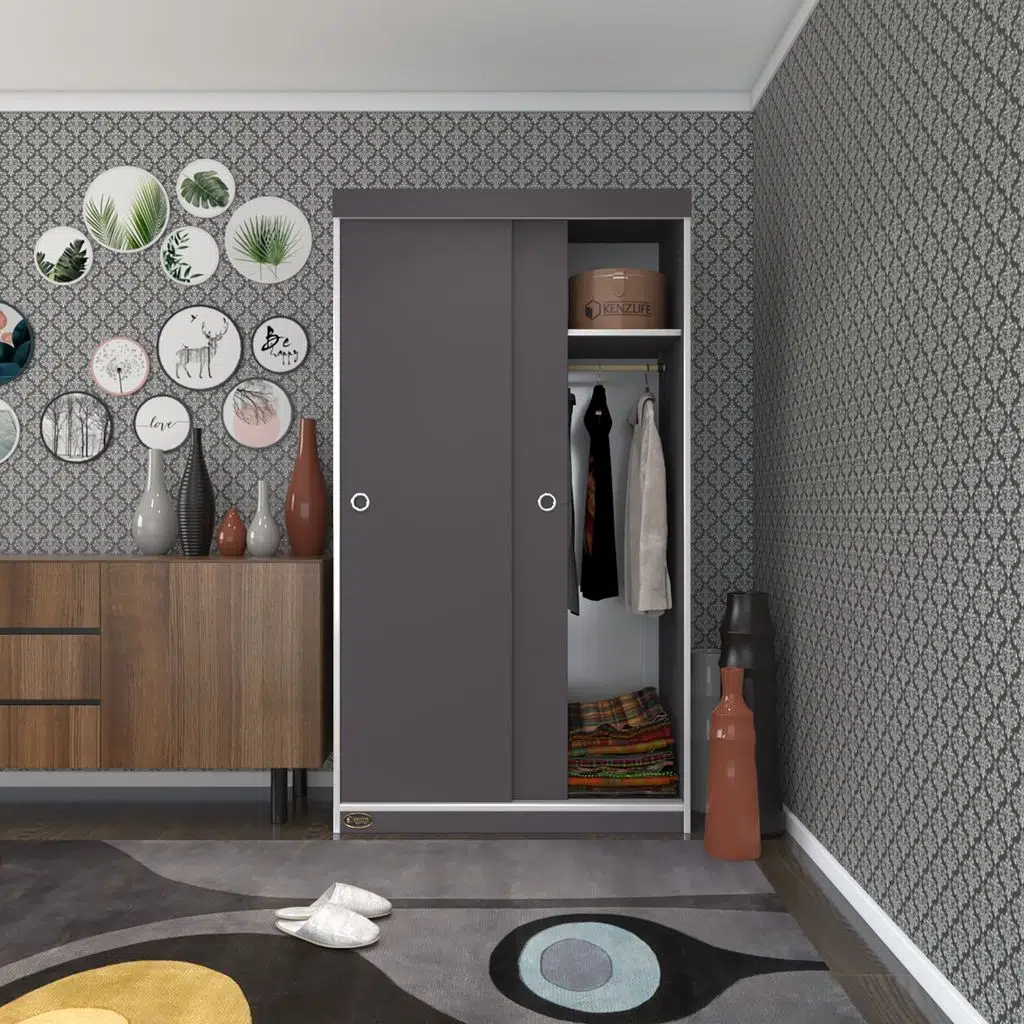 Kenzlife gardırop sürgülü kapaklı kapılı karanfil100 gri gardolap dolap
