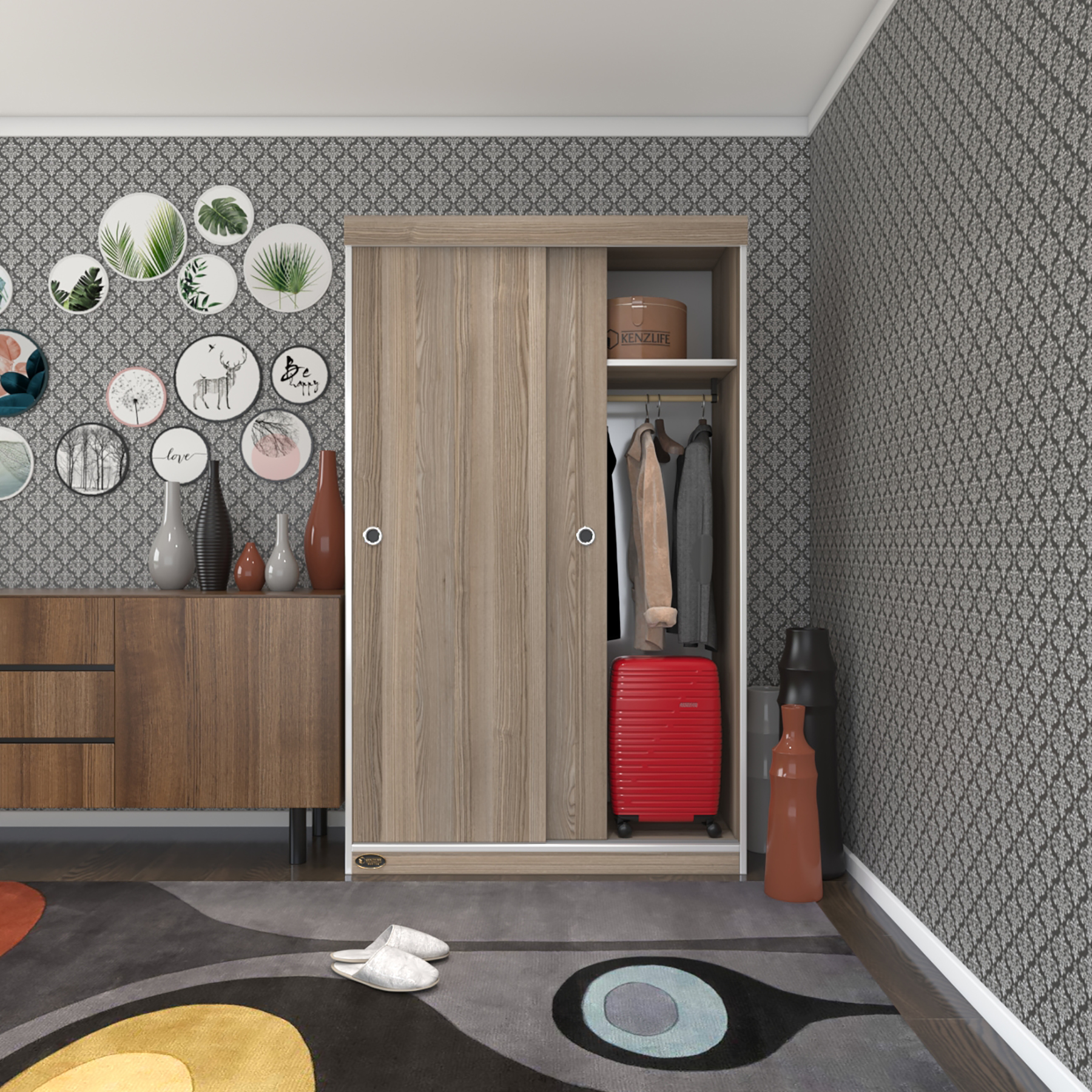 Kenzlife gardırop sürgülü kapaklı kapılı karanfil110 crd gardolap dolap