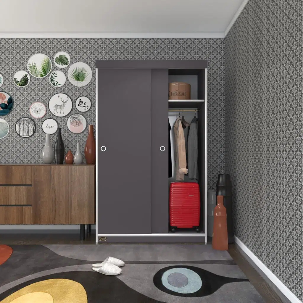 Kenzlife gardırop sürgülü kapaklı kapılı karanfil110 gri gardolap dolap