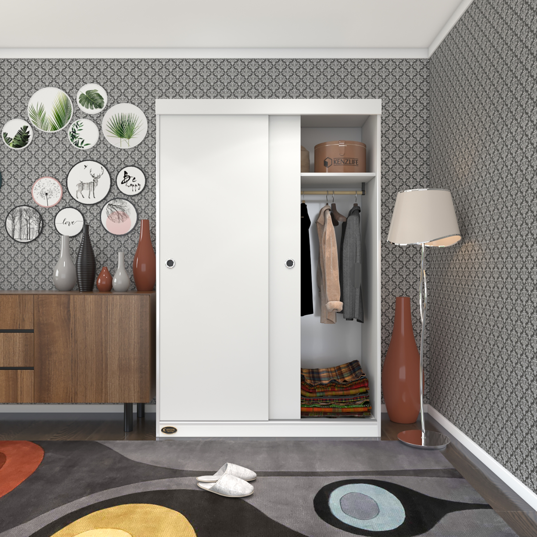 Kenzlife gardırop sürgülü kapaklı kapılı karanfil120 byz gardolap dolap 
