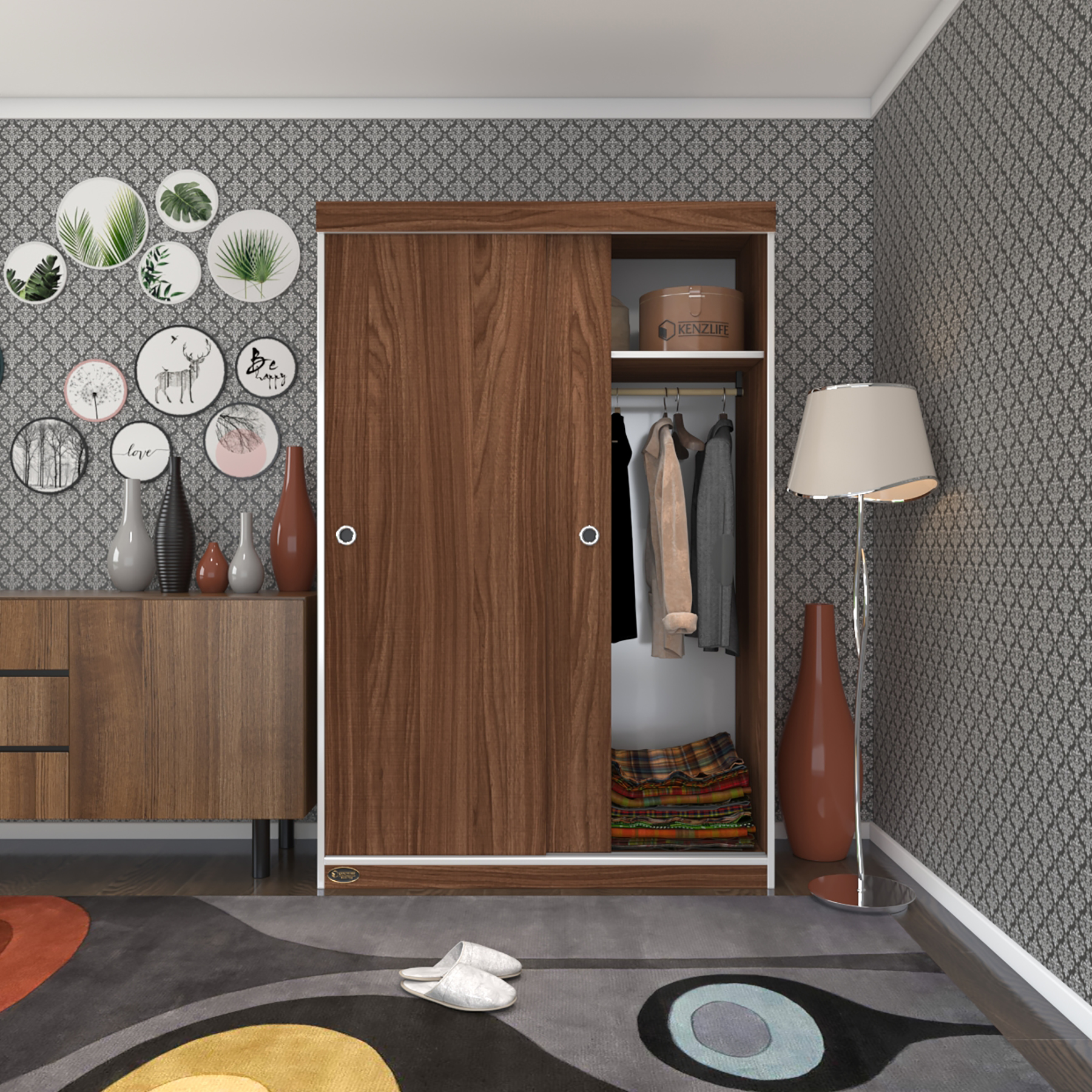 Kenzlife gardırop sürgülü kapaklı kapılı karanfil120 cvz gardolap dolap