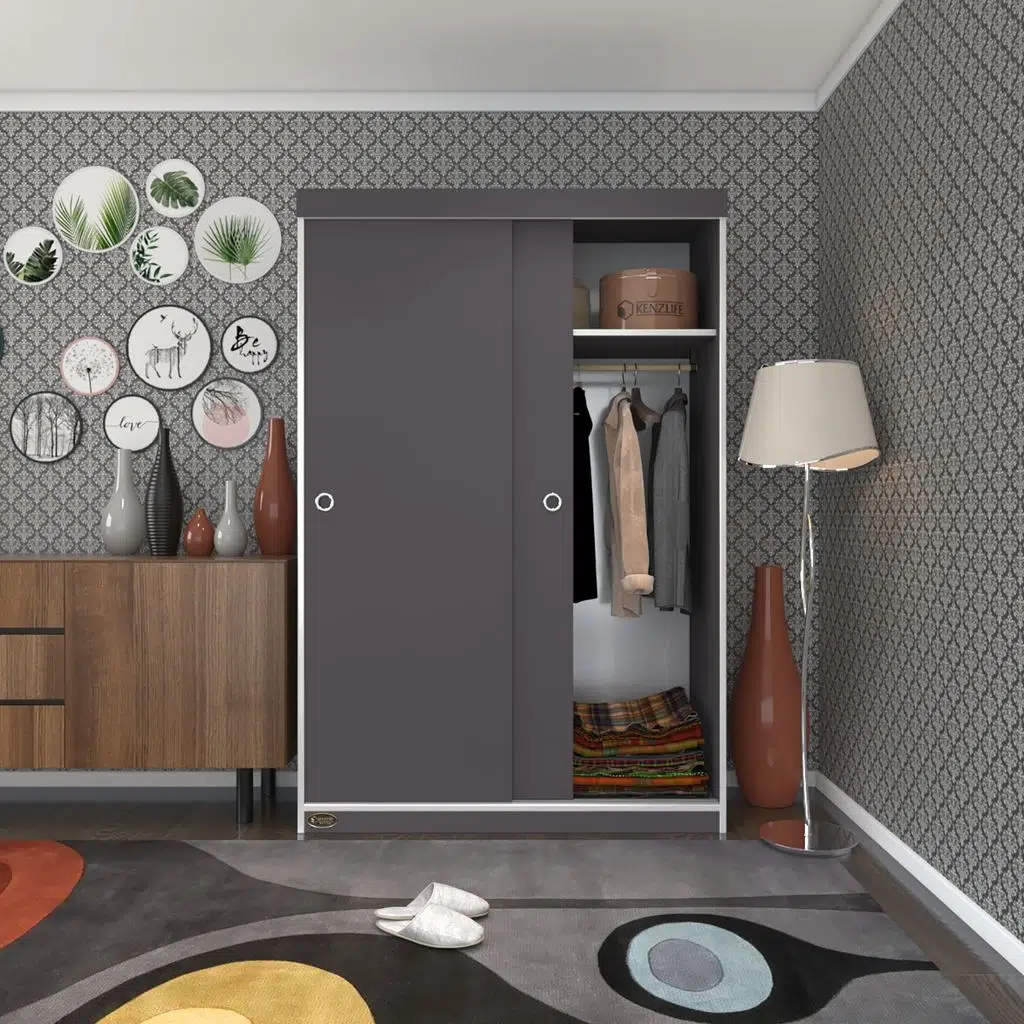 Kenzlife gardırop sürgülü kapaklı kapılı karanfil120 gri gardolap dolap