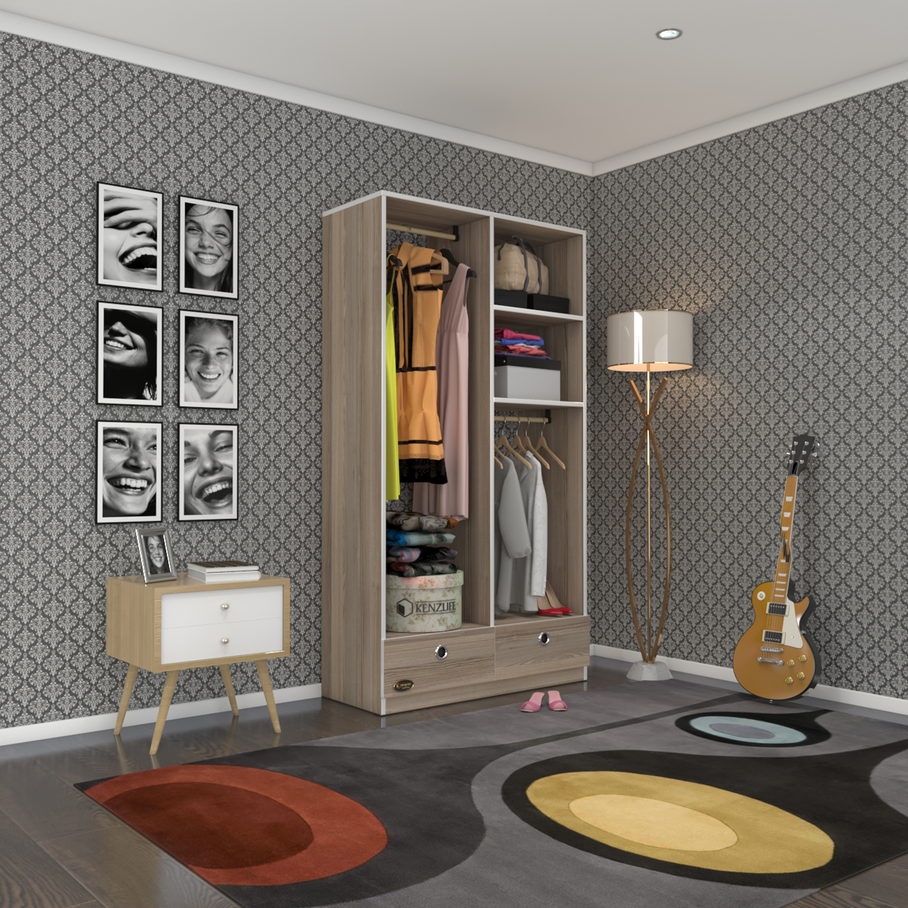 Kenzlife giysi dolabı 2 bölmeli 2 çekmeceli bedri 182*100*42 crd dolap kapaksız